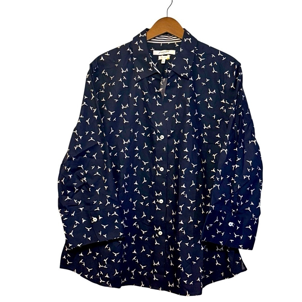 FOXCROFT NYC Easy Care No-Iron 3/4 Sleeve Button Down Novelty Women’s Shirt XXL
